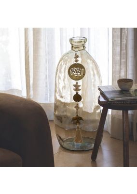 Glass Vase Adorned with Golden Hammered Metal Tassel: Large