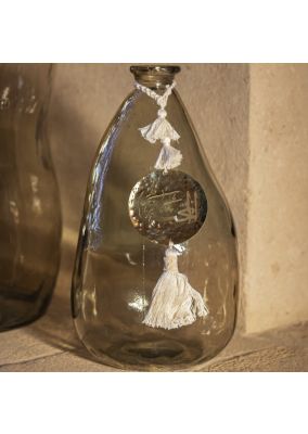 Glass Vase Adorned with Golden Hammered Metal Tassel: Small
