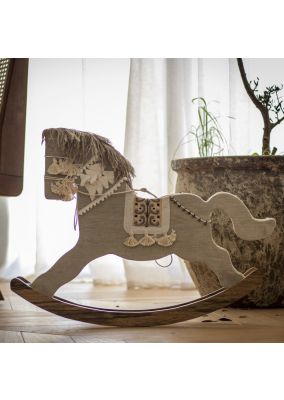 Wooden Rocking Horse Adorned with Embroidered Fabric: Large