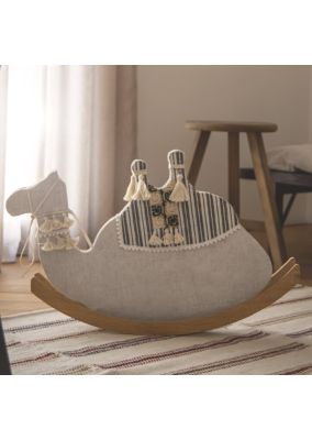 Wooden Rocking Camel Adorned with Embroidered Fabric: Large