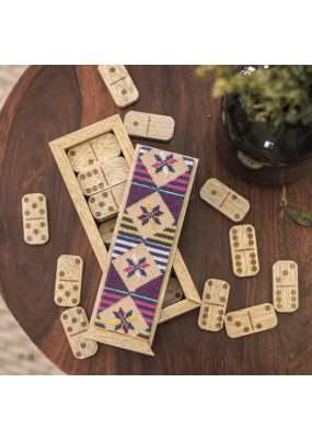 Wooden Dominoes Set with Embroidery
