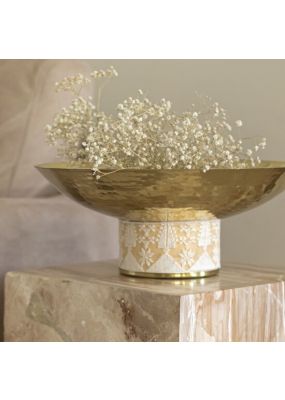 Hammered Metal Serving Bowl with Embroidery