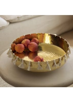 Hammered Metal Serving Plate With Tassels