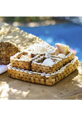 Handwoven Baskets with Seashells: Set of 4