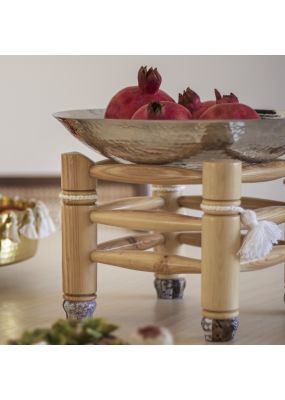 Hammered Metal Serving Plate with Wooden Stand