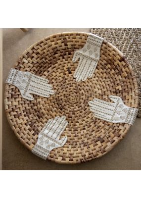 Handwoven Tray with Embroidered Hand Motifs