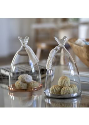 Glass Cloche with Hammered Metal Base