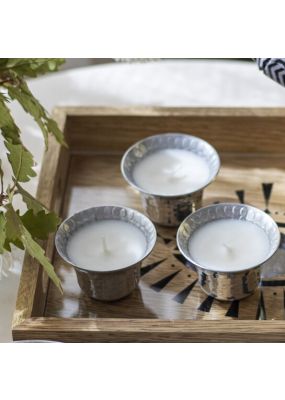 Hammered Metal Coffee Cups with Candles: Set of 3