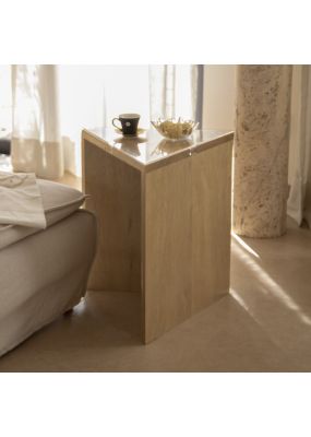 Triangular Wooden Side Table with Embroidery