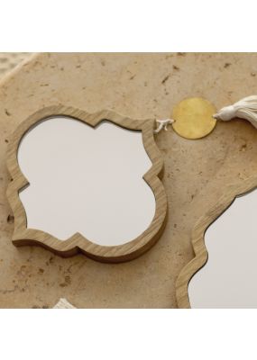 Small Wooden Mirror with Hammered Metal Tassel