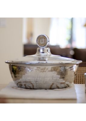 Hammered Metal Serving Pot with Embroidery