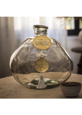Glass Vase Adorned with Golden Hammered Metal Tassel: Medium
