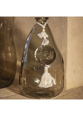 Glass Vase Adorned with Golden Hammered Metal Tassel: Small