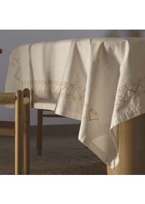 Embroidered Linen Tablecloth: Geometric