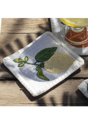 Lemon Embroidered Coasters: 4 Pack 