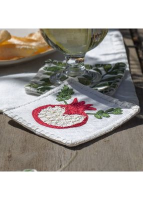 Pomegranate Embroidered Coasters: 4 Pack