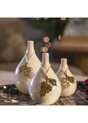 Ceramic Vase with Hammered Metal Grape Bunch: Set of 3