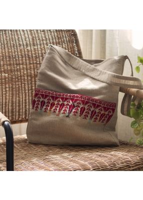 Burlap Bag With Embroidered Pocket